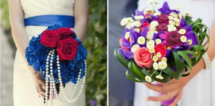 Красный с синим: свадебные цветочные композиции